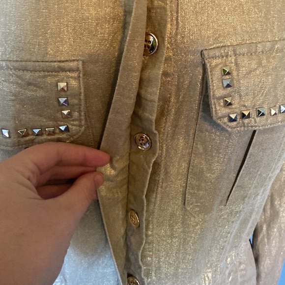 Boston proper brushed gold metallic linen blend shacket size M studded pockets - Picture 4 of 12